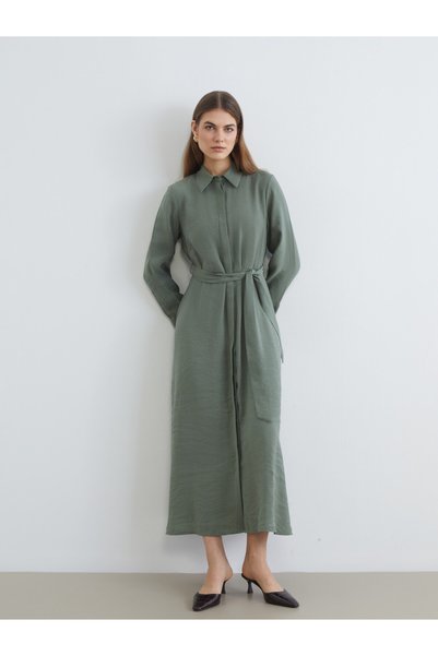 LC Waikiki Lcw Studiobeli Belted Modal Blend Shirt Dress