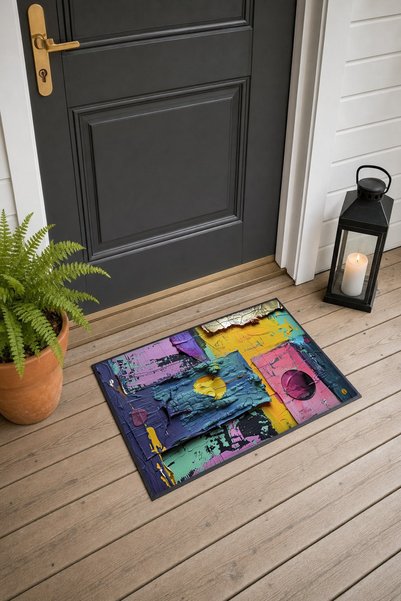 PaintedAnarchy Purple and Yellow Textured Collage-Patterned Doormat, 40x60 cm...