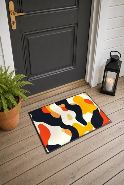 PaintedAnarchy Orange, Yellow, and Navy Blue Camouflage Print Doormat, 40x60 ...