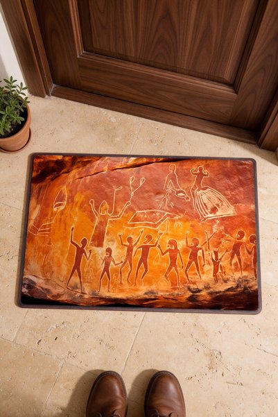 PaintedAnarchy 941 Doormat with Brown Abstract Patterned Figures, 40x60 cm, N...