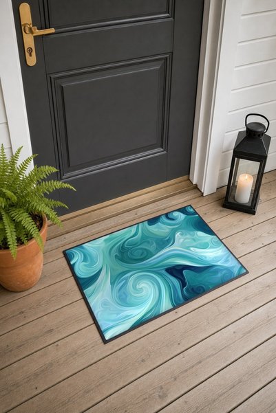 PaintedAnarchy Turquoise Mint Swirl Wave Pattern Doormat, 40x60 cm, Non-Slip ...