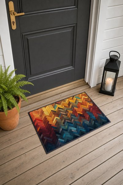 PaintedAnarchy Red and Yellow Zigzag-Patterned Doormat, 40x60 cm, with Non-Sl...