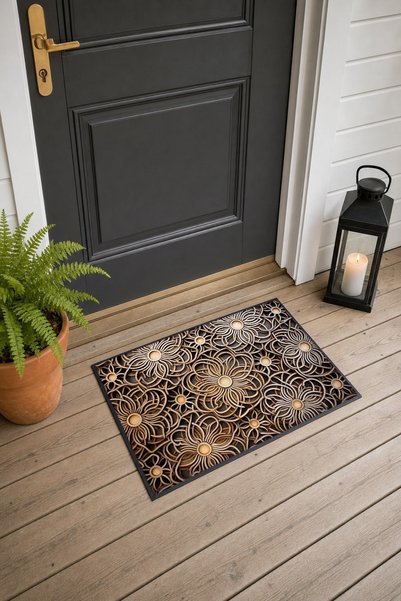 PaintedAnarchy Brown Floral Print Doormat, 40x60 cm, with Non-Slip Sole, Deco...
