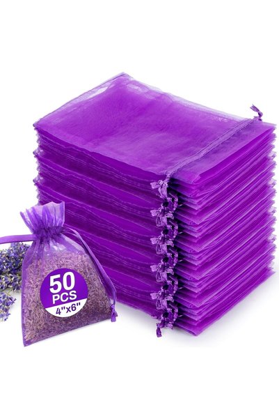 GENERAL 50 Pcs Empty Purple Organza Bags - 4" x 6" Sheer Mesh Sachet Bags wit...