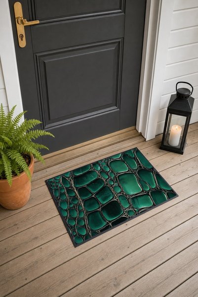 PaintedAnarchy Dark Emerald Lake Crocodile-Patterned Doormat, 40x60 cm, with ...