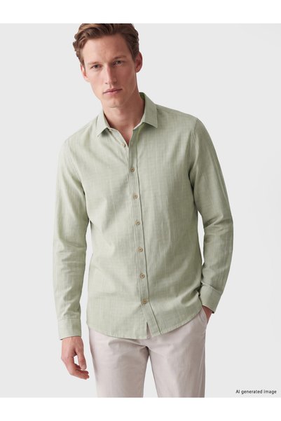LC Waikiki Southblueregular fit striped 100% linen men's shirt