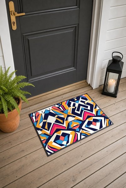 PaintedAnarchy Navy Blue and Pink Geometric Patterned Kaleidoscope-Patterned ...