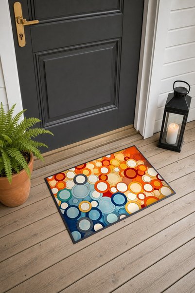PaintedAnarchy 978 Door Mat with Orange and Blue Circle Pattern, 40x60 cm, No...