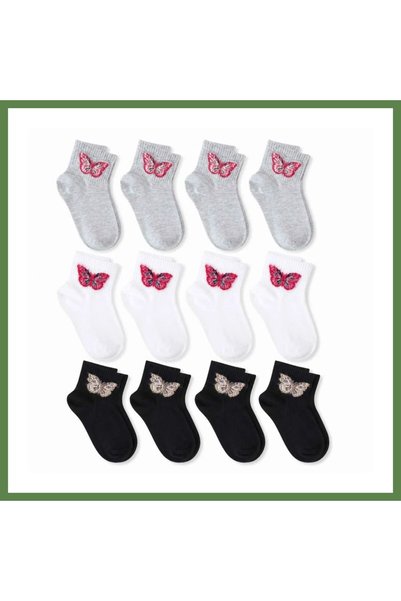 Hobibahçem Women's Short-Cuff Socks with Butterfly Pattern, 12-Pack, 80% Cott...