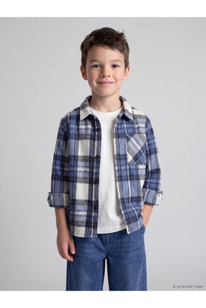 LC Waikiki Checkered Embroidered Gabardine Boys' Shirt from Uzg Store for Sty...