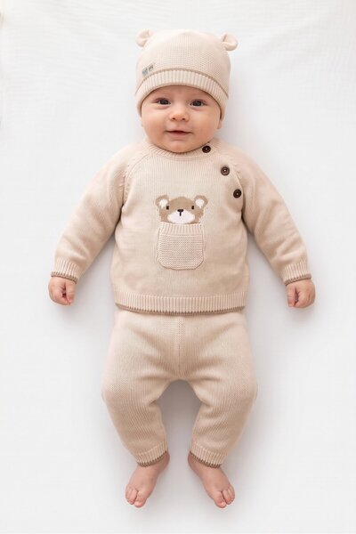 Rock A Bye Baby Boutique Toddlers Boy 3 Pcs Knitted Sweater And Pants With Be...