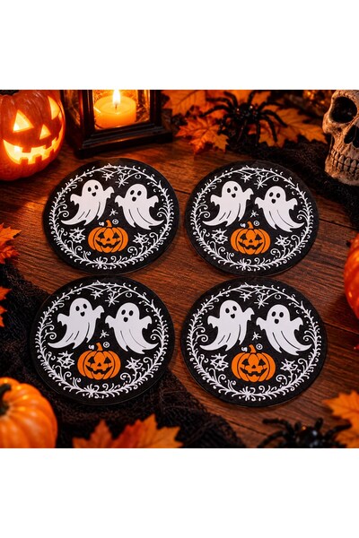 OyuncaklarÜlkesi Halloween-Themed Decorative Set of 4 Coasters with Ghost and...