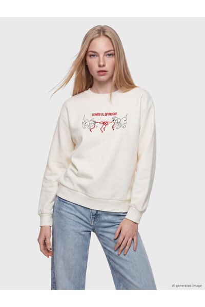 LC Waikiki Γυναικείο φούτερ oversize με στάμπα 101 Νταλματίν