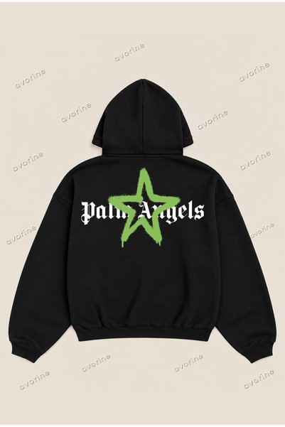 Moon Dancer Green Star Palm Angels Printed Relaxed-Fit Oversized Unisex Hoodi...