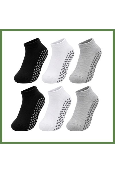 Hobibahçem Children's Non-Slip Underlay Socks, 6-Pack Set: Black, White, Gray...