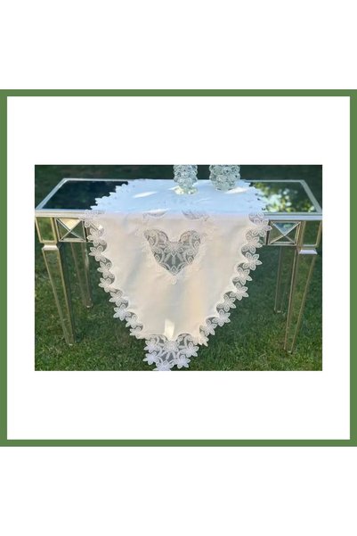 Hobibahçem Selena Model Cream Lace Linen Tablecloth and Table Runner Set for ...