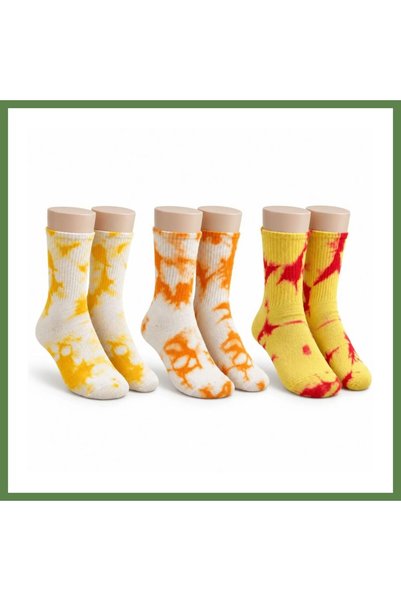 Hobibahçem Unisex Batik Print Socks, 3-Pack, Cotton, Colorful, Long Ankle Soc...