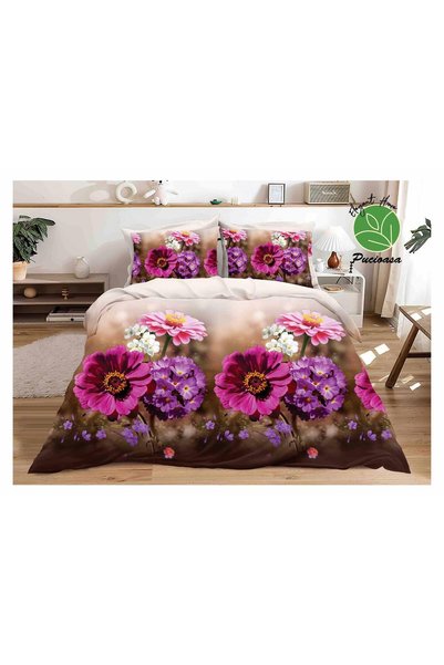 CasaDesteapta.ro Set de lenjerie pentru pat dublu, 4 piese, flori roz cu mijl...