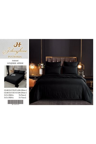 CasaDesteapta.ro Black damask non-elastic bedding, 6 pieces, 2 Pillow 70x70 c...