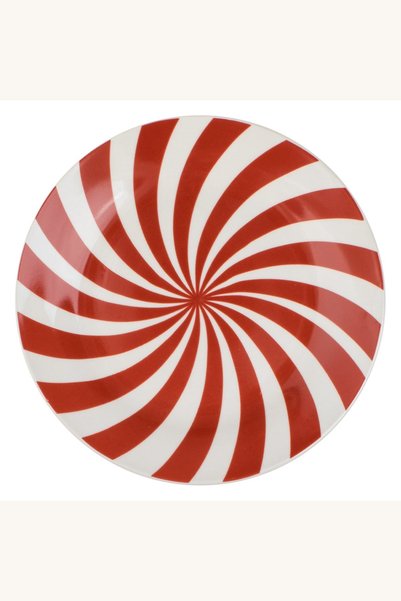 Comerivo Farfurie pentru desert din portelan alb cu dungi rosii candy, diamet...