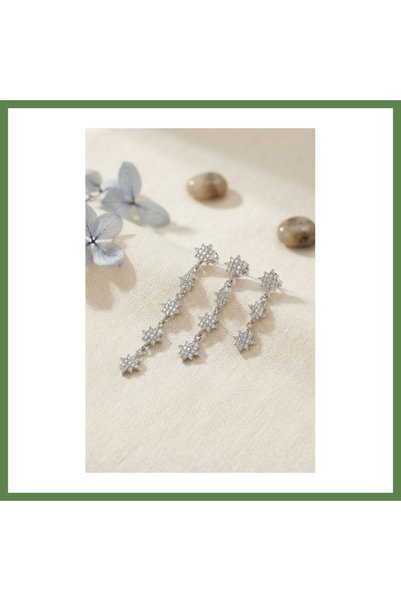 Hobibahçem Set of 3 Earrings, Silver-Colored, with North Star Design, HB006