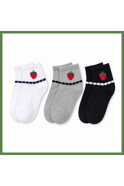 Hobibahçem Women's Strawberry-Patterned Short-Cuff Socks, 3-Pack, 80% Cotton,...