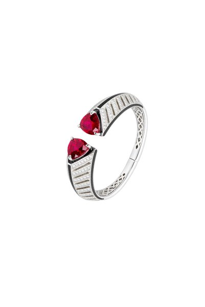 Generic Brand 9K Open Cuff Bangle, Teardrop Lab Created Ruby Bracelet with Ba...