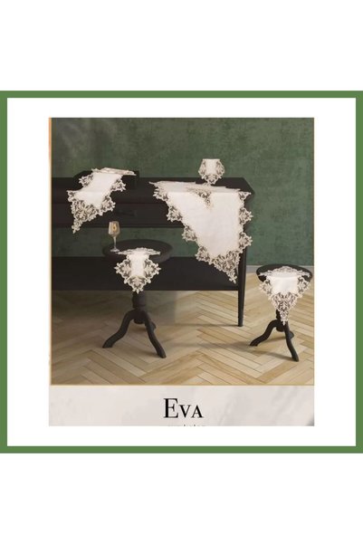 Hobibahçem Krem-Krem Eva Model 5-Piece Linen Lace Tablecloth and Table Runner...