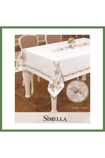 Hobibahçem 160x300 cm Simella Model Linen Crepe-God Detail Tablecloth, Modern...