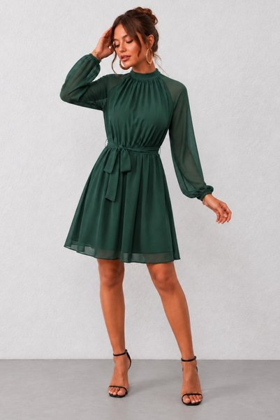 By BAYANA Women's Short Dress with a Short-Sleeved Boat Neck, Long Sleeves, a...