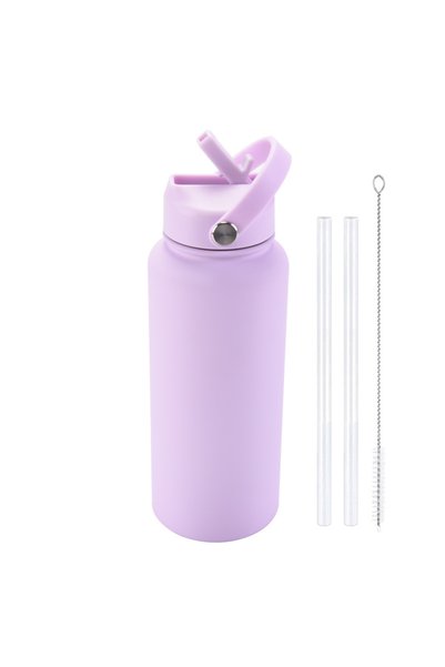 Generic Stainless Steel Insulated Sports Water Bottle 1L Wide Mouth Straw Han...