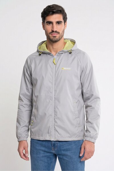 Geographical Norway Men Brand Logo Windbreaker Jacket, Light Grey