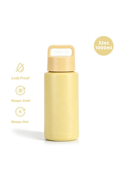 Generic Stainless Steel Sports Water Bottle 1L Wide Mouth Vacuum Handle Hot Cold