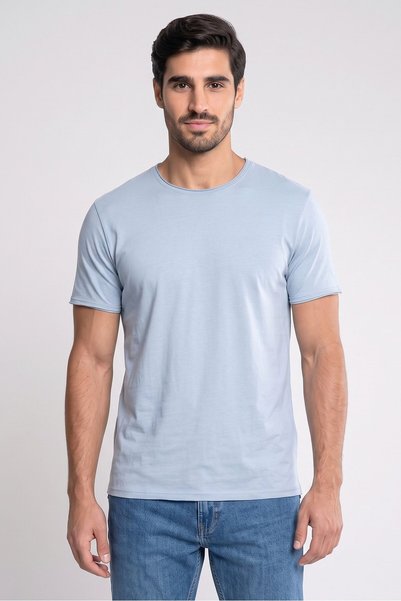 Brave Soul Men Crew Neck Short Sleeve Plain T-Shirt, Light Blue