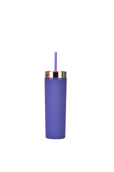 Generic Double Wall Plastic Straight Straw Cup 450ml Electroplated Lid Cold D...
