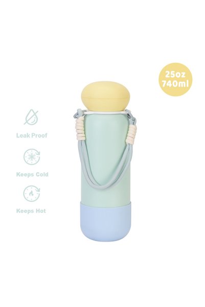 Generic Stainless Steel Insulated Water Bottle 740ml Rope Handle Outdoor Sports
