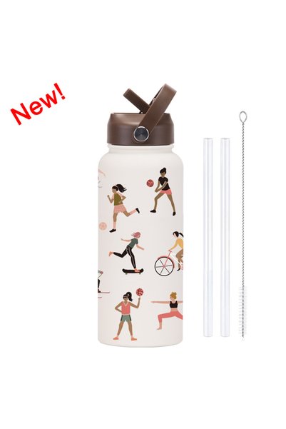 Generic Stainless Steel Insulated Sports Water Bottle 1L Printed Straw Handle...