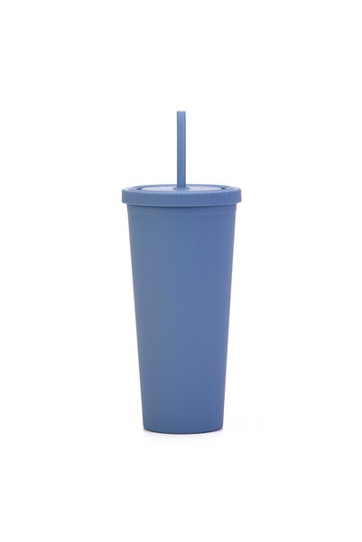 Generic Double Wall Plastic Straw Cup 700ml Frosted Travel Tumbler