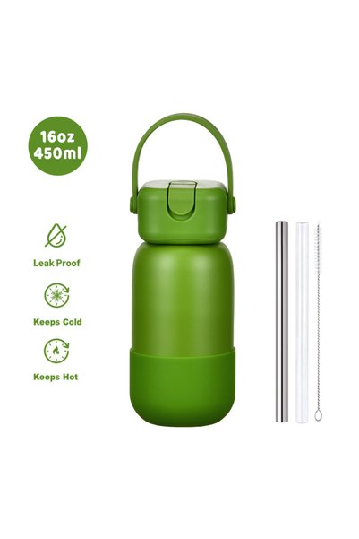 Generic Stainless Steel Insulated Sports Water Bottle 450ml Spout Handle Outdoor