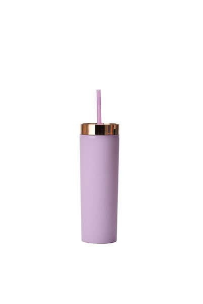 Generic Double Wall Plastic Straight Straw Cup 450ml Electroplated Lid Cold D...