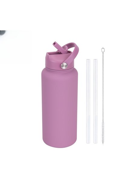 Generic Stainless Steel Insulated Sports Water Bottle 1L Wide Mouth Straw Han...