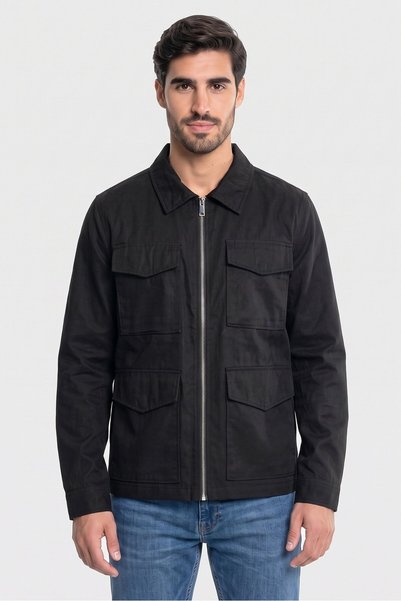 Brave Soul Men Plain Long Sleeve Jacket, Black