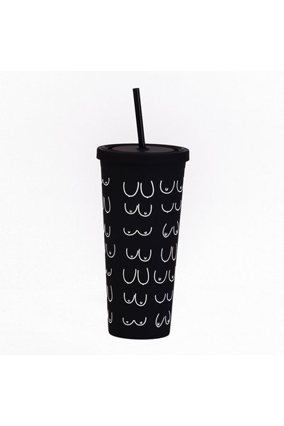 Generic Double Wall Plastic Straw Cup 700ml Fun Abstract Design Travel Tumbler