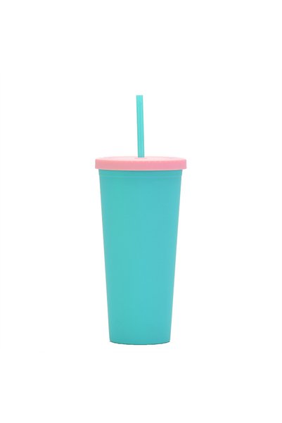 Generic Double Wall Plastic Straw Cup 700ml Frosted Travel Tumbler