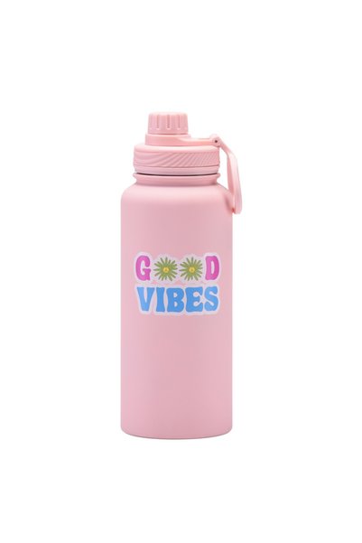 Generic زجاجة مياه معزولة حراريًا بفتحة واسعة سعة 1 لتر مع مقبض مطبوع للرياضا...