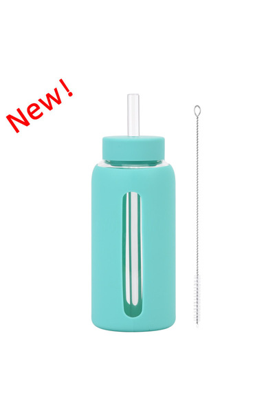 Generic Glass Water Bottle 800ml Silicone Sleeve Time Marker Straw Outdoor