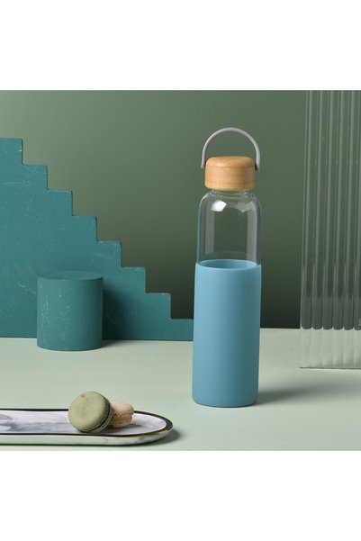 Generic Single Wall Glass Water Bottle Bamboo Lid Handle Heat Resistant Outdoor