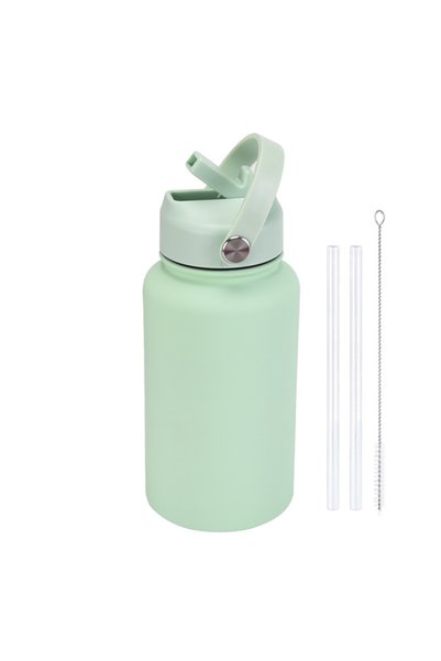Generic Stainless Steel Insulated Sports Bottle 650ml Wide Mouth Handle Straw