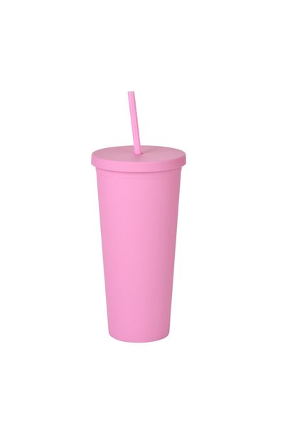 Generic Double Wall Plastic Straw Cup 700ml Frosted Outdoor Travel Tumbler