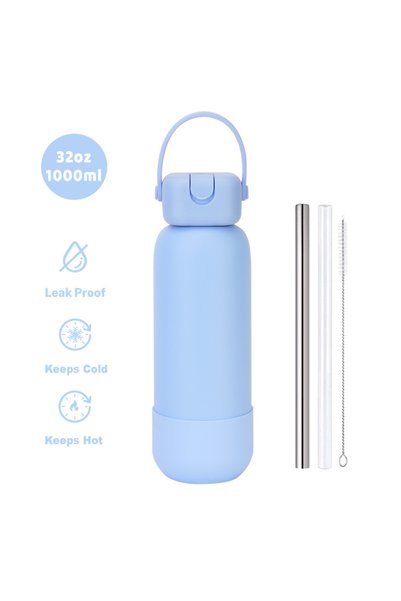 Generic Stainless Steel Sports Water Bottle 1000ml Handle Spout Lid Outdoor I...